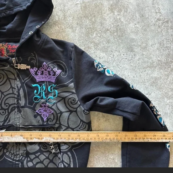 REBEL SPIRIT RARE VINTAGE Zip-Up Hoodie with INSANE GRAPHICS ON IT!! L - Picture 7 of 8